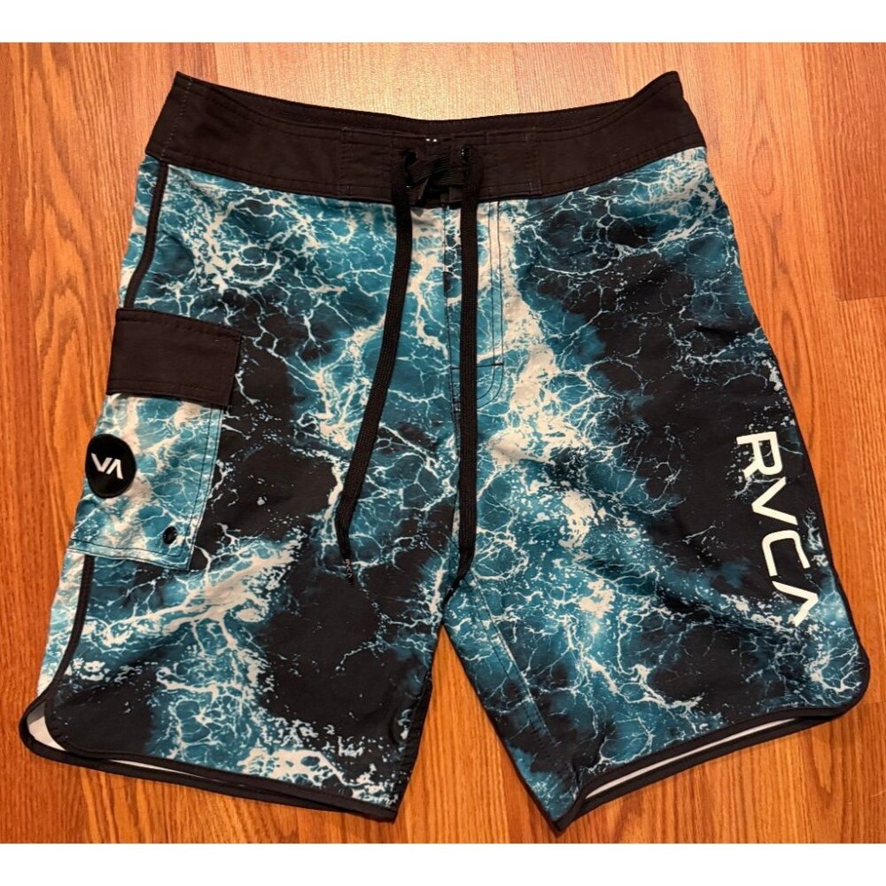 RVCA Board Shorts Mens 28 9" Ocean AOP Beach Swim Trunks